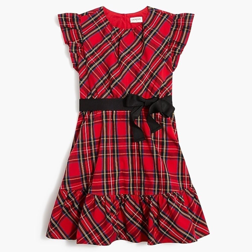 J.Crew Crewcuts Girls 10 Red Plaid Dress Flutter Sleeve Cotton Holiday